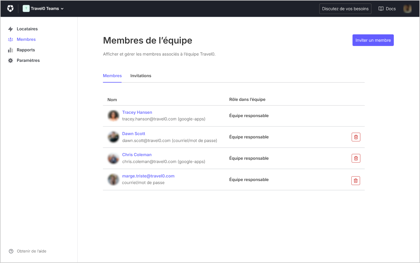 Affichage des membres Auth0 Teams sur le tableau de bord Teams
