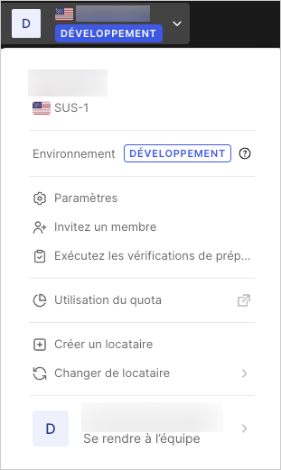 Dashboard (Tableau de bord) - Tenant (Locataire) - Menu déroulant - Créer un locataire