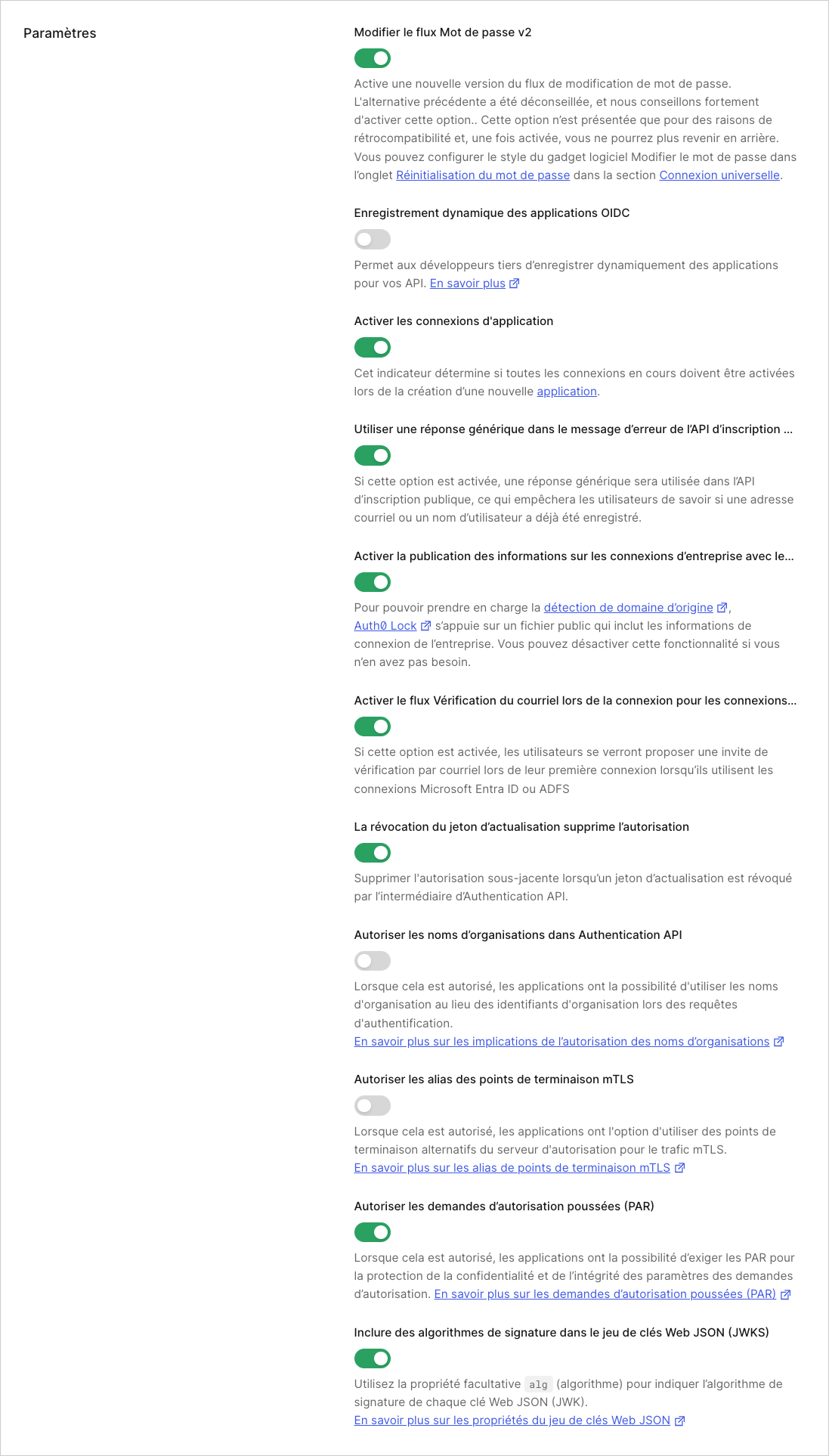 Dashboard Tenant Settings (Paramètres du locataire) Advanced (Avancés) Settings (Paramètres)