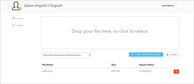 Dashboard Extensions Users Import Export Import Complete