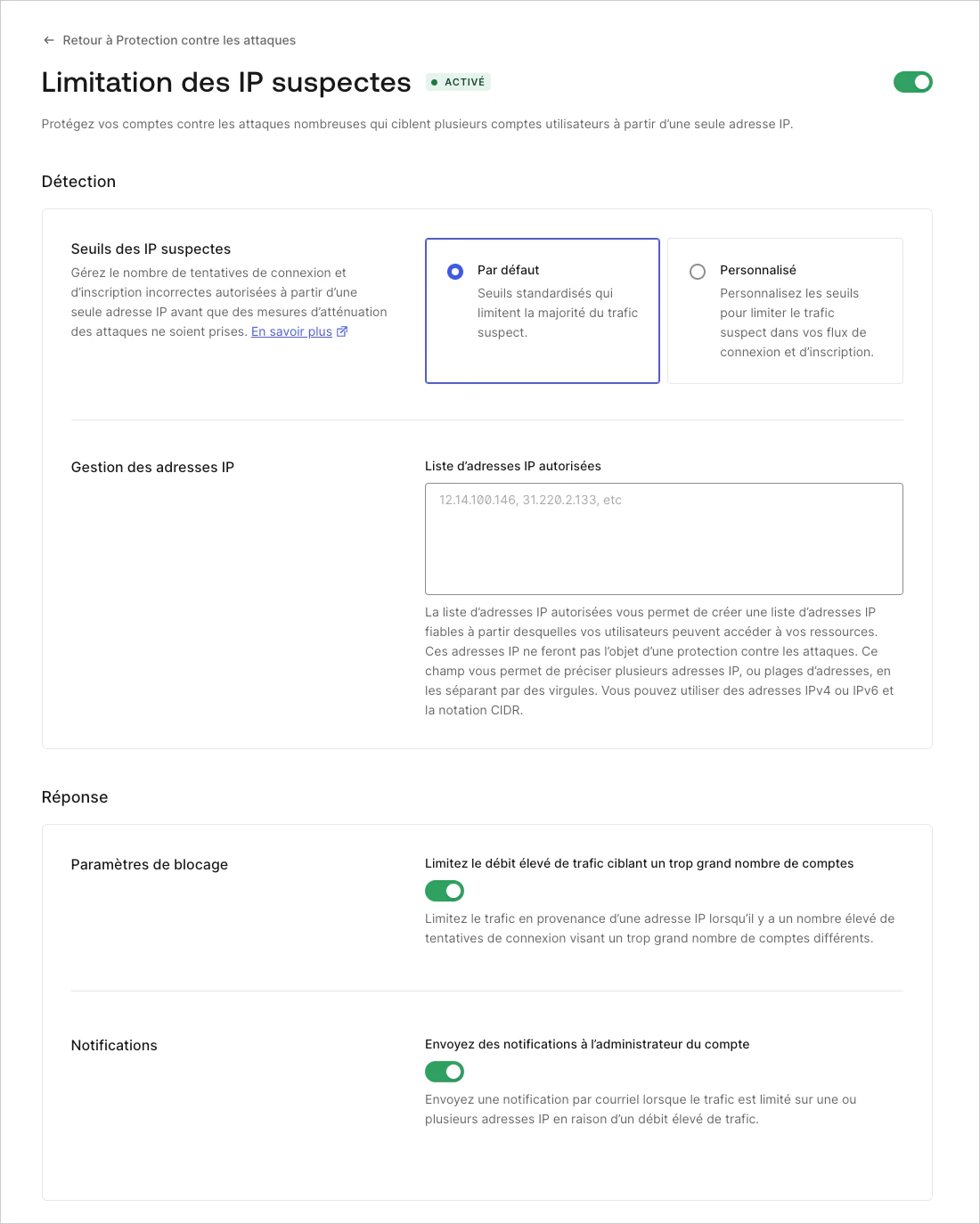 Personnalisation de la limitation des adresses IP dans le Auth0 Dashboard (Tableau de bord Auth0)