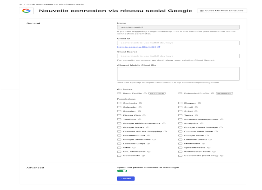Autorisations pour Google