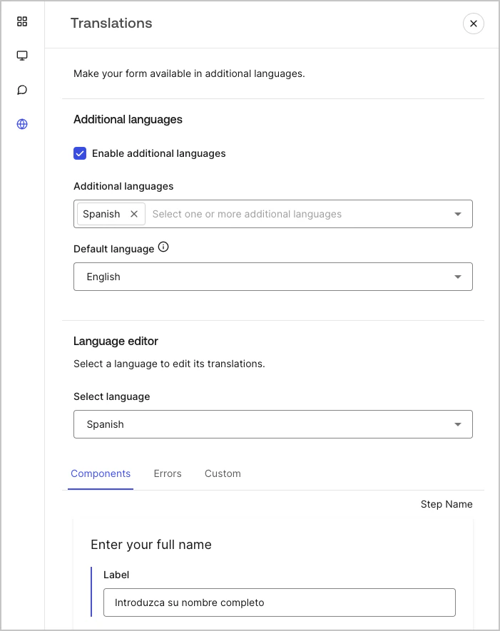 Dashboard > Forms > Custom messages and translations > Translation message