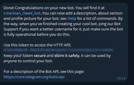 Bot Token 创建成功
