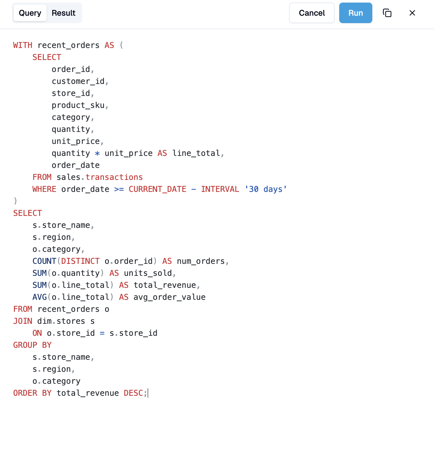 Editing a tile's SQL and re-running it from the Query tab