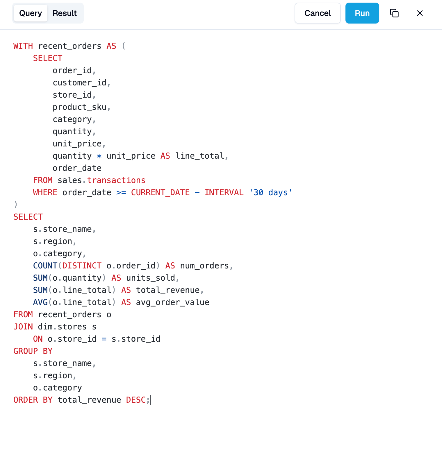 Editing a tile's SQL and re-running it from the Query tab