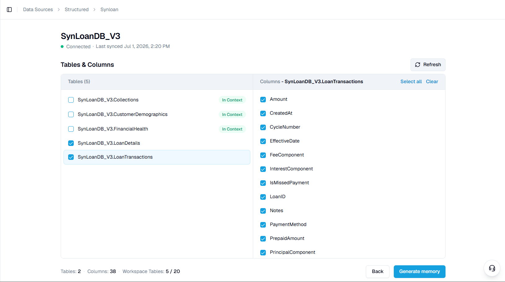 Delta onboarding — already-onboarded tables marked In Context