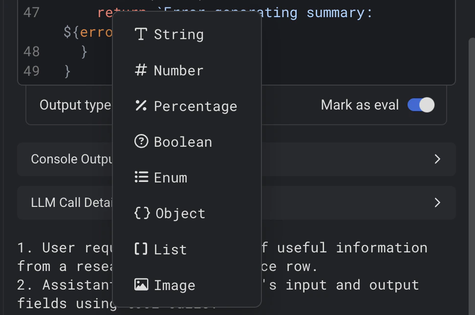 Derivation return type dropdown