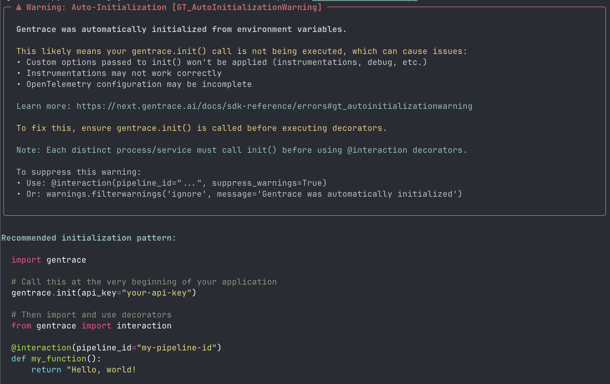 Auto-initialization warning