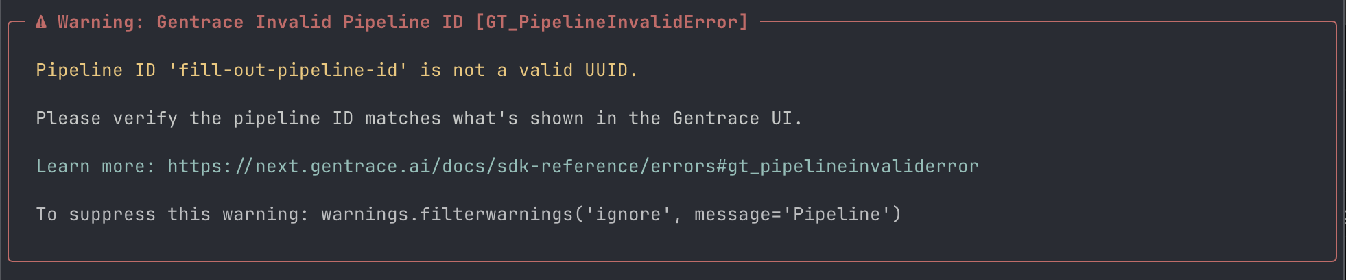 Invalid pipeline ID error
