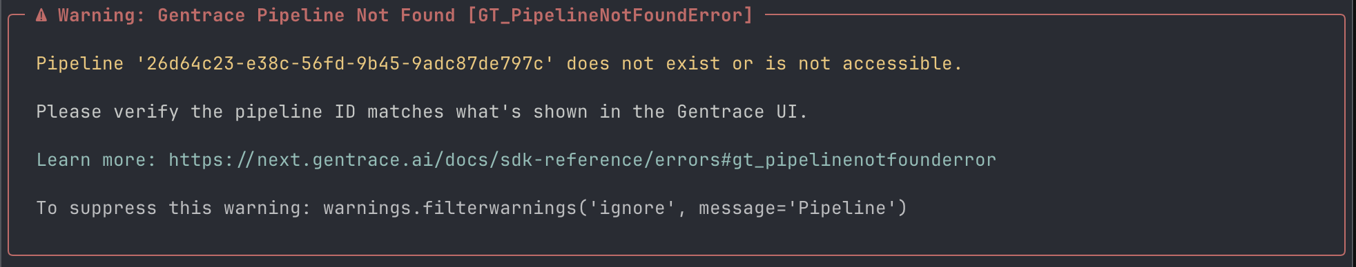 Pipeline not found error