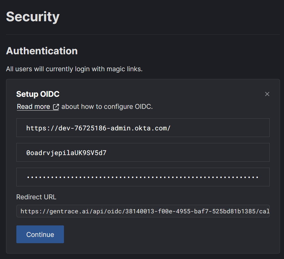 Gentrace OIDC configuration