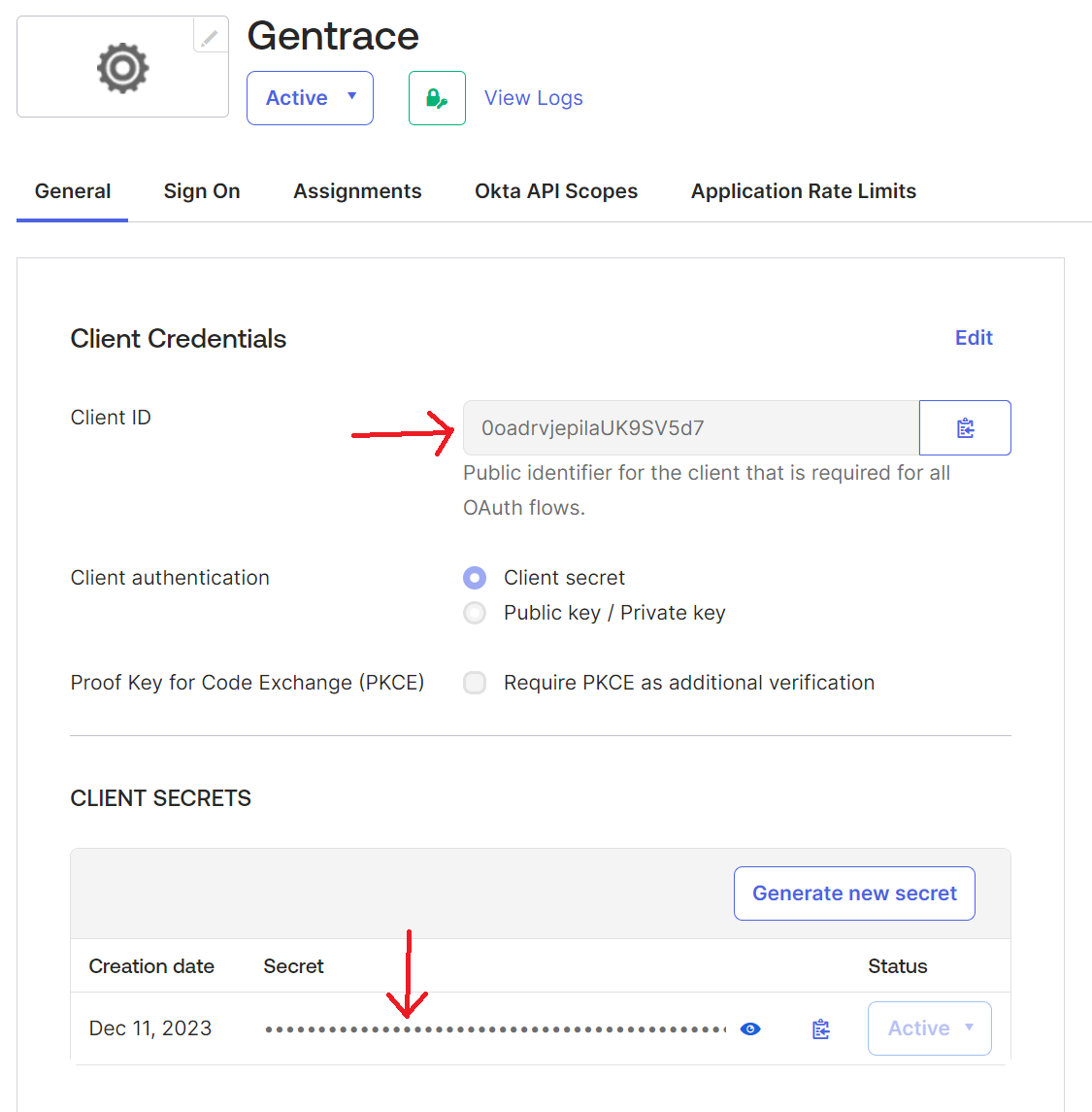 Okta client ID / secret location