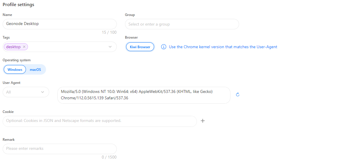Desktop Profile Form
