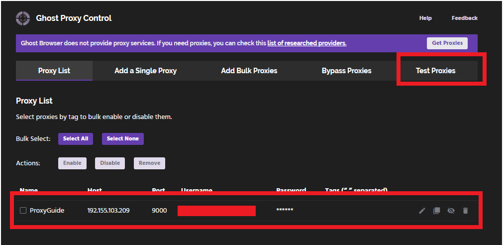 Proxy Managment Table