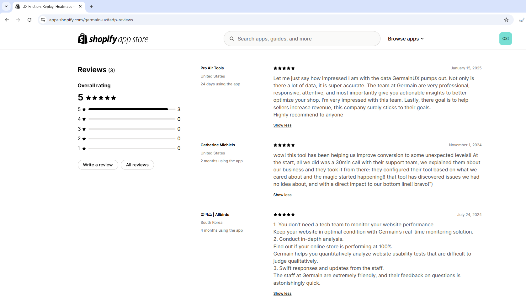 GermainUX Customer Reviews on Shopify Marketplace
