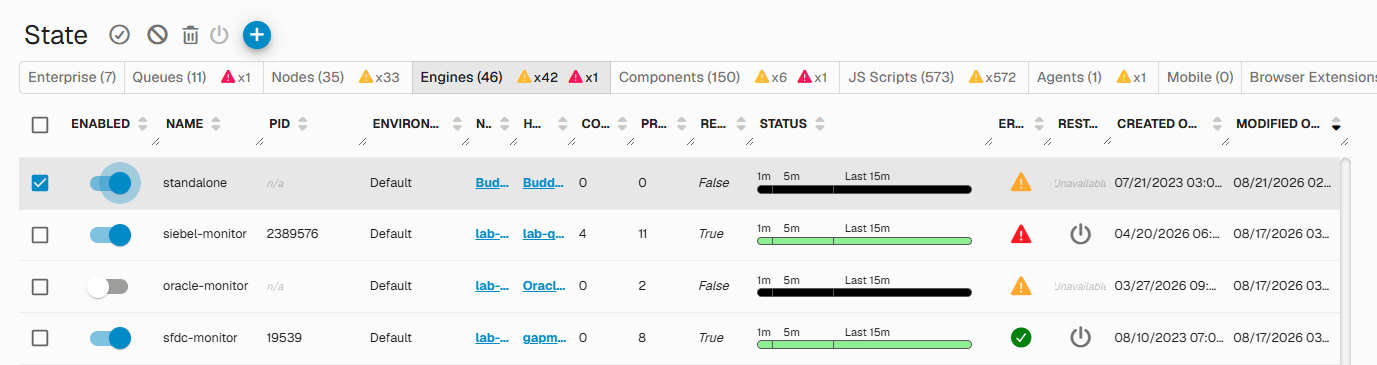 Engine Configuration: Manage individual Engines