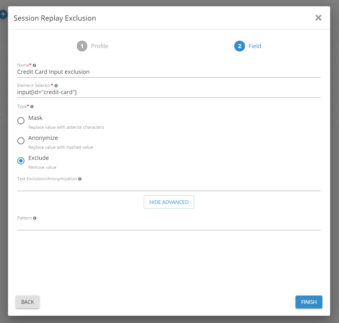 Exclude Payment-Card Fields