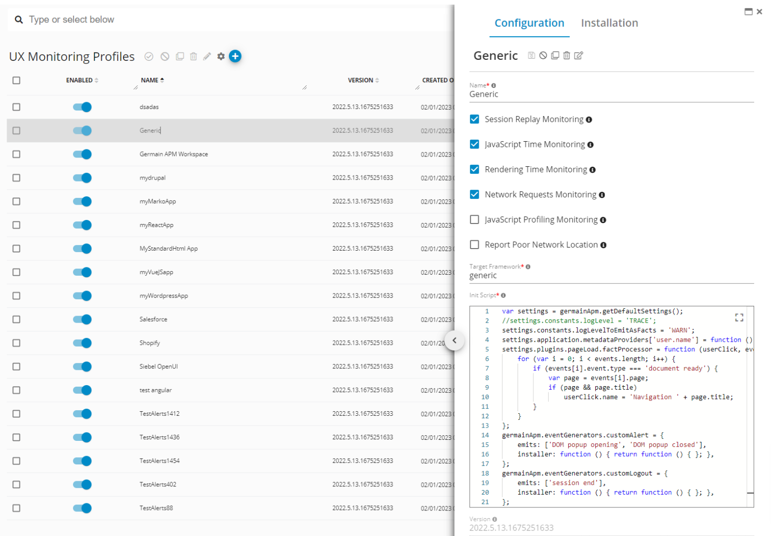 UX Monitoring Profiles