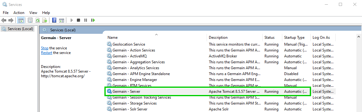 GermainUX Enterprise (on Tomcat): Windows Service