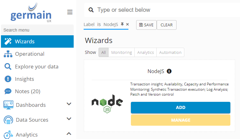 Deploy Monitoring for NodeJS: 1. Start the Node.js Wizard