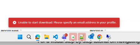 Previous log download error message