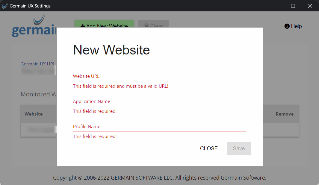 GermainUX RUM Extension Settings