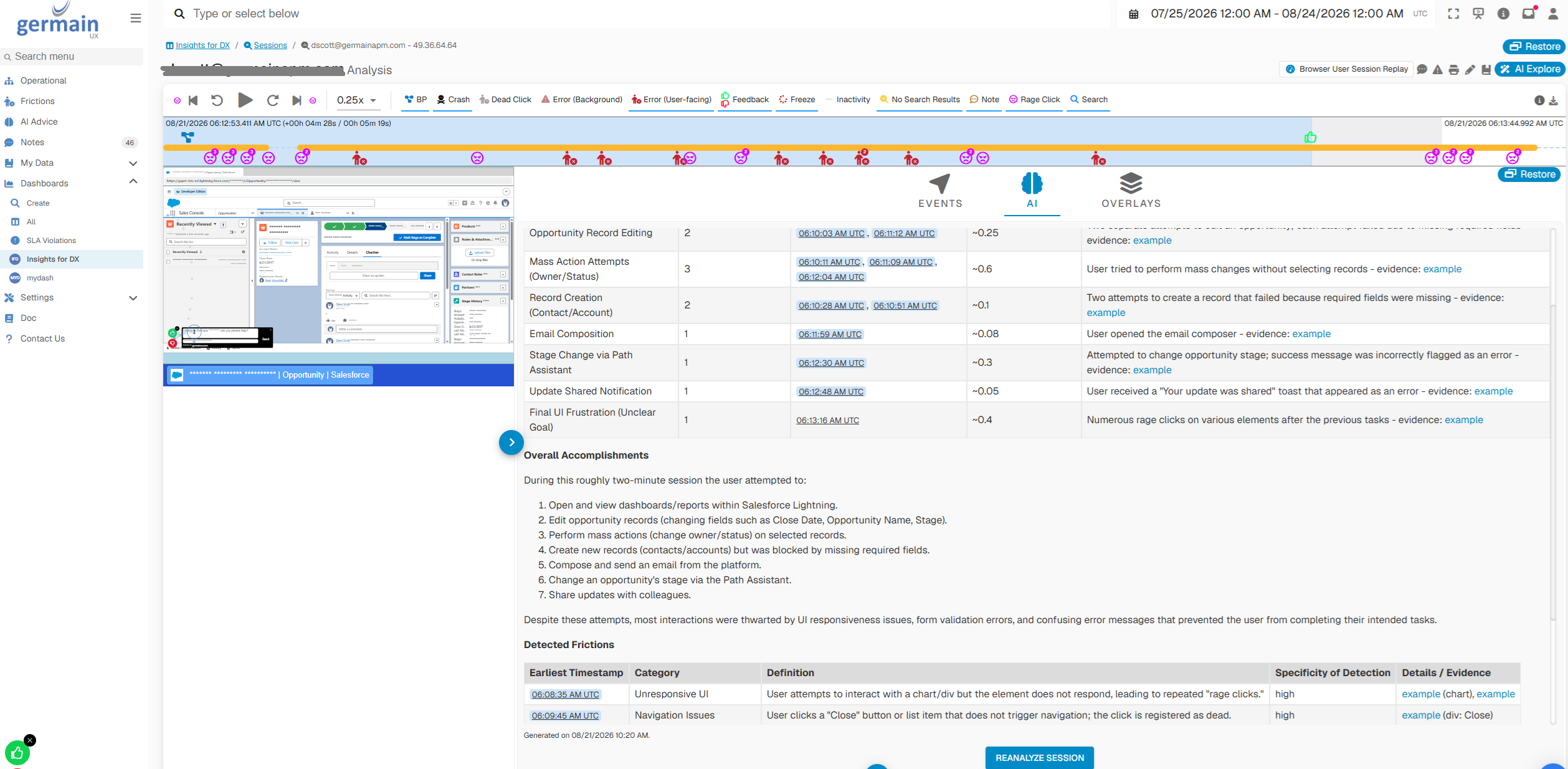 AI Summary to quickly understand what a SFDC User experienced