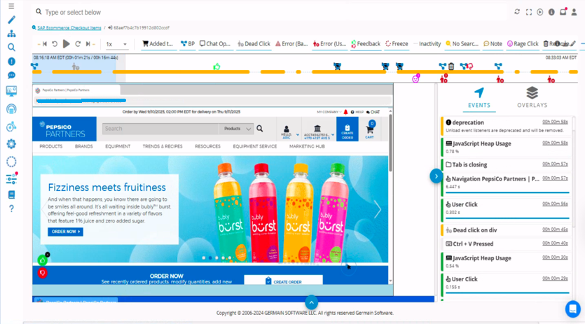 Session Replay showing an SAP user journey