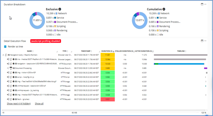Browser-side JavaScript diagnostics view