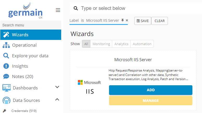 IIS / Internet Information Services Observability: Run the IIS wizard