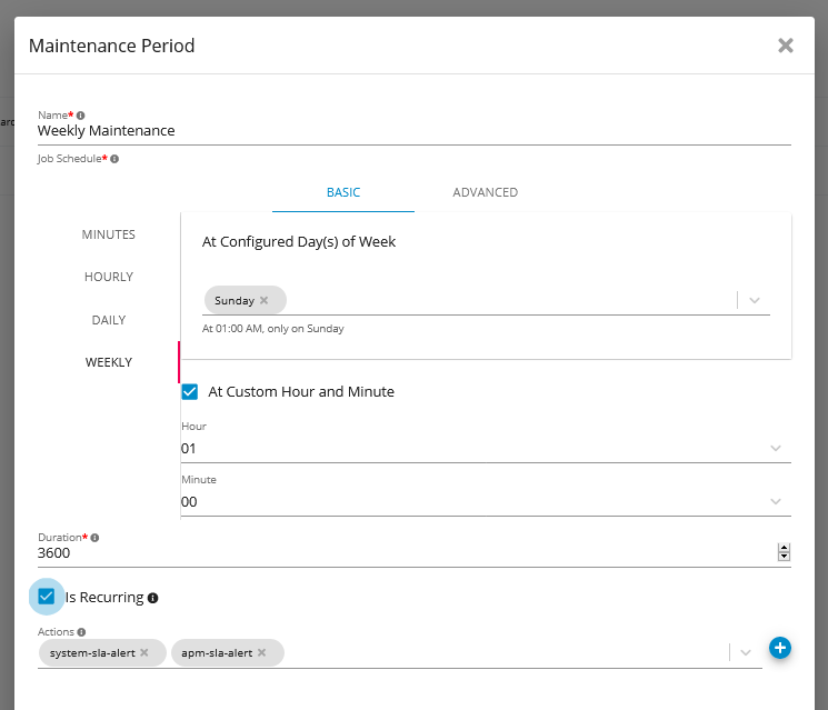 Maintenance Period: Configure a Weekly Maintenance Period