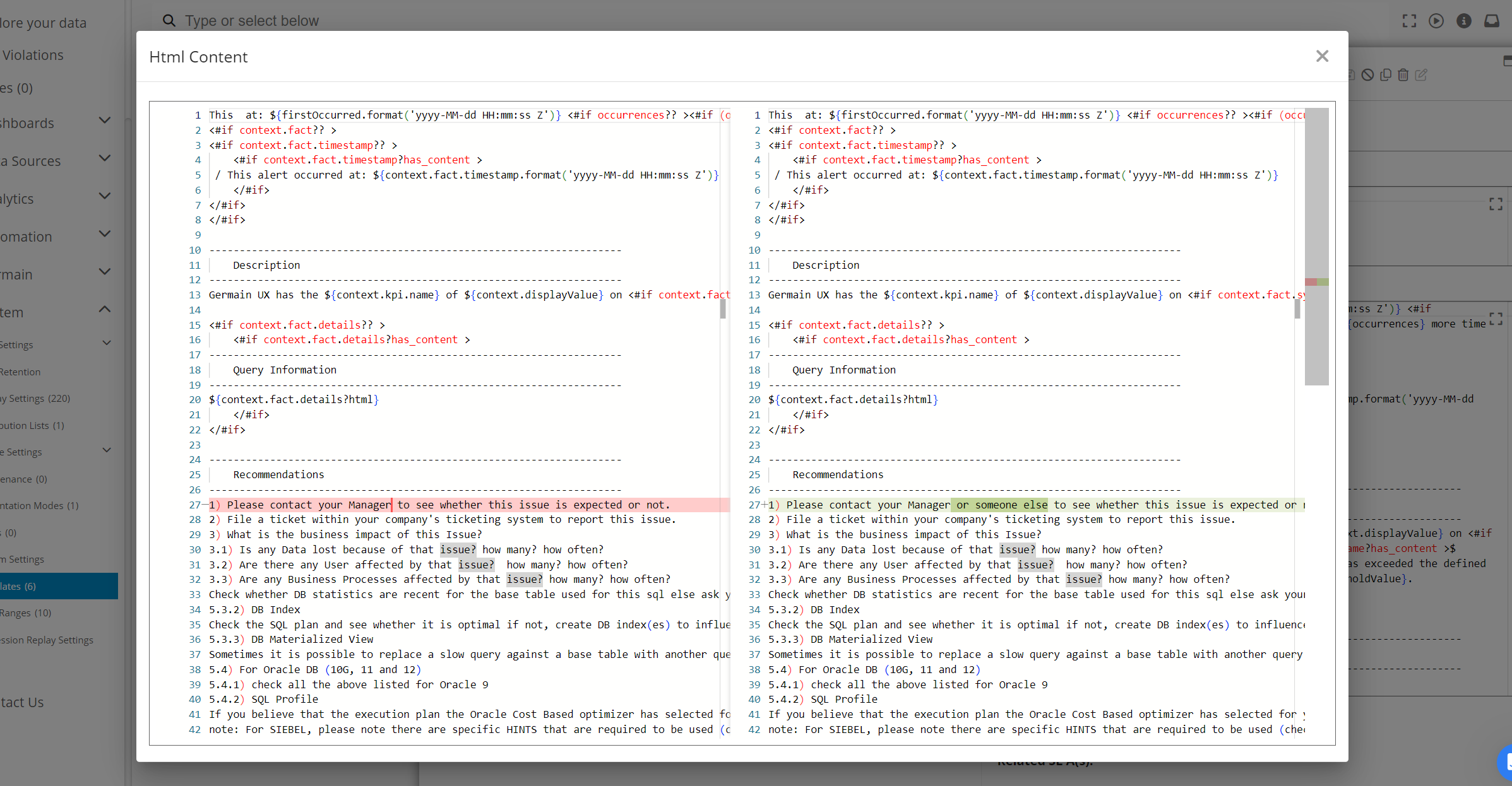 Template Audit Trail: Change Details
