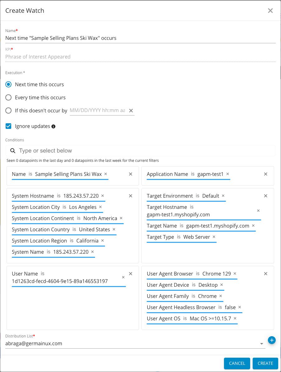 Configure User Monitoring and Session Replay: Create a Watch from a Phrase of Interest
