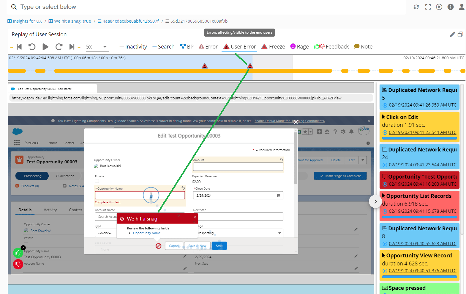Errors seen by User on Session Replay - GermainUX