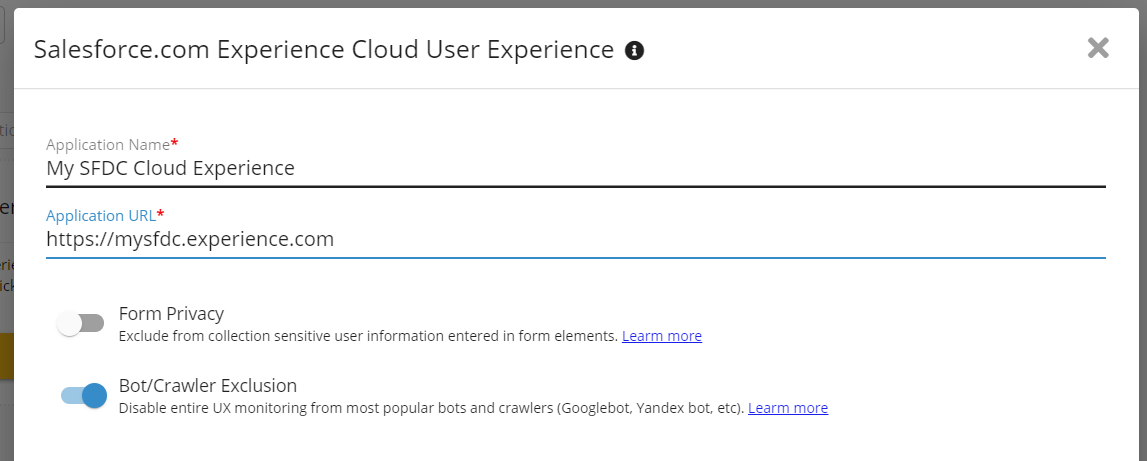 User Monitoring for Salesforce Experience Cloud (configure): Initial configuration, image 2