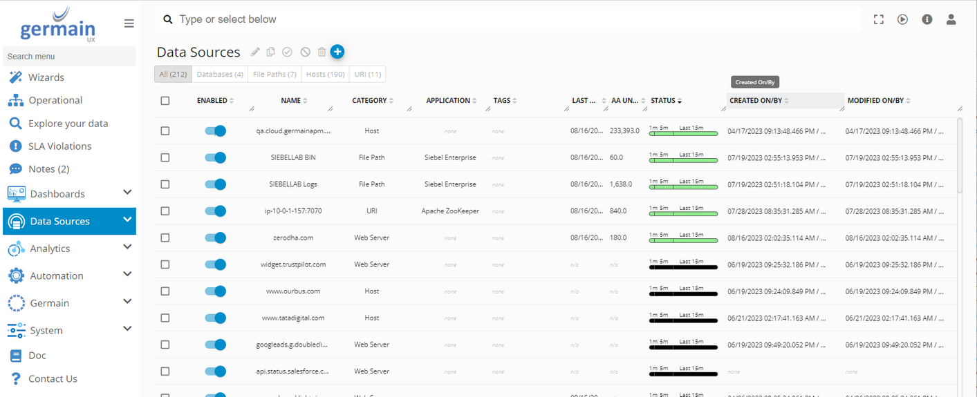 Datasource screen