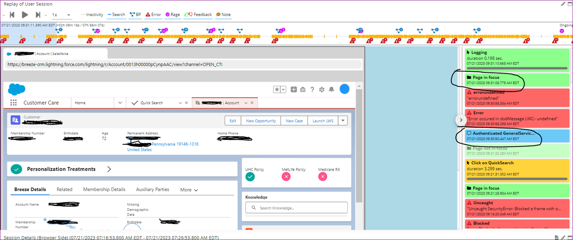 Customer page redirect after Incoming call on SFDC captured and replayed on GermainUX