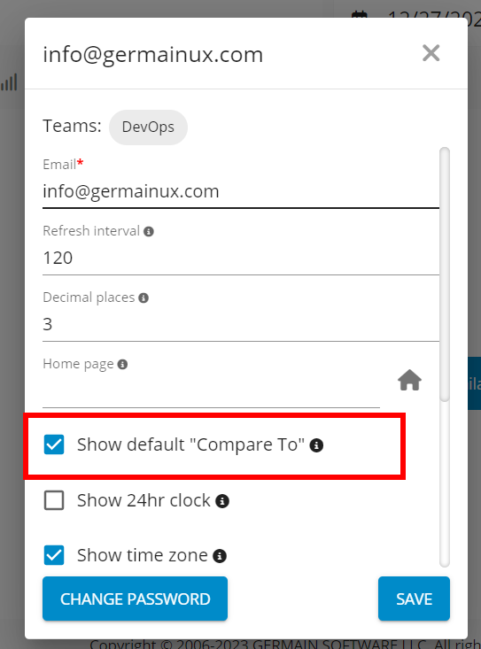 Show Default Compare To on User Setting