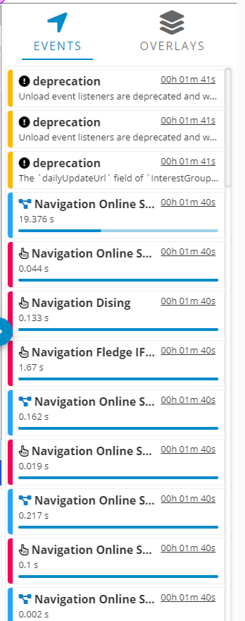 Event section of Session Replay Player