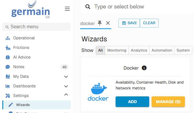 Deploy Monitoring for Docker: Run the Docker wizard