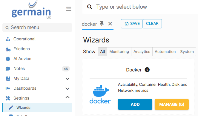 Deploy Monitoring for Docker: Run the Docker wizard