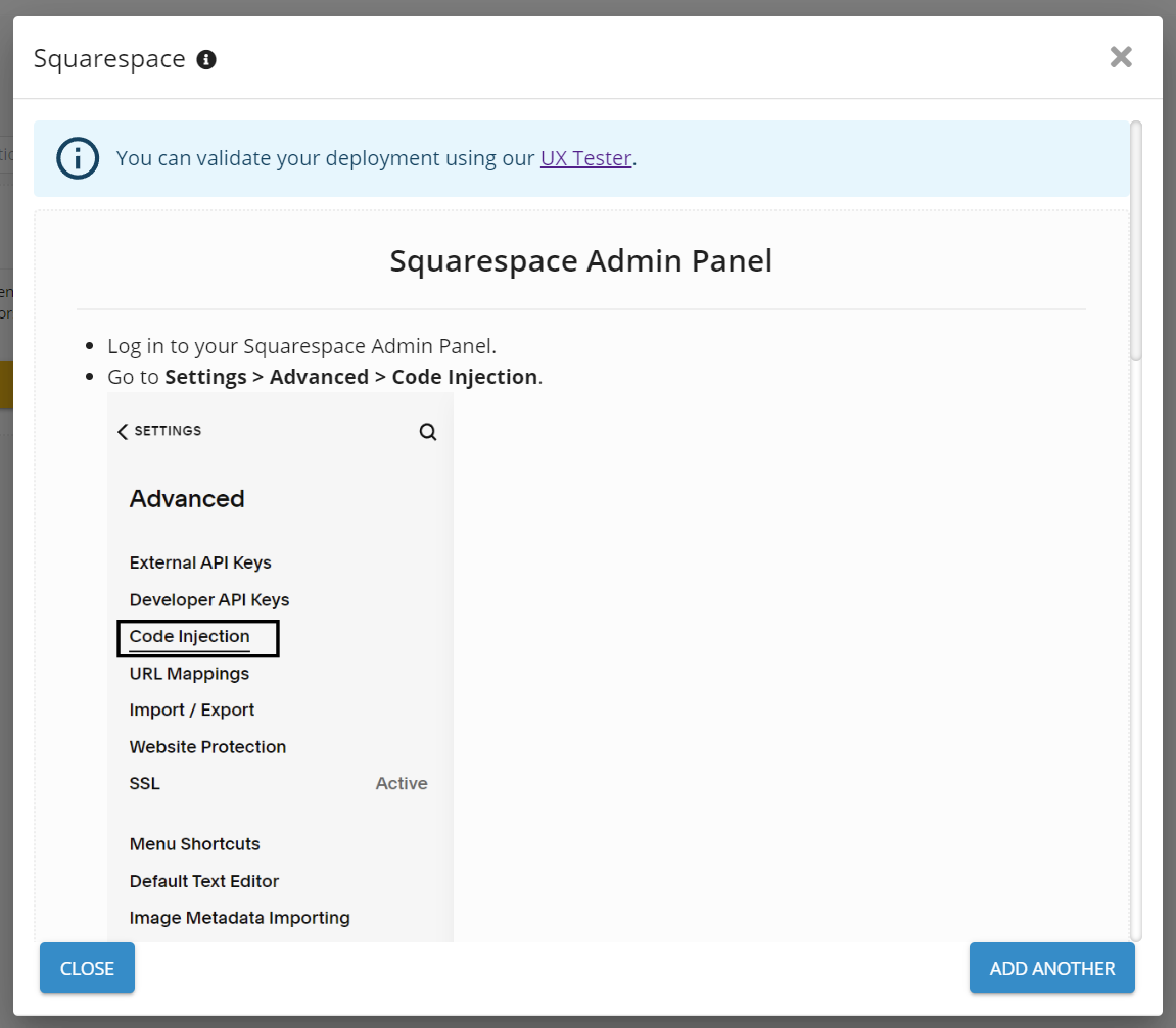 Deploy Monitoring for SquareSpace: Site-wide code injection