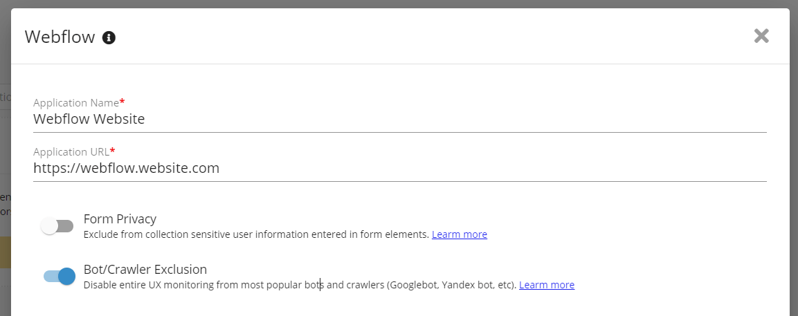 Deploy Monitoring for Webflow: 2 Configure the Application