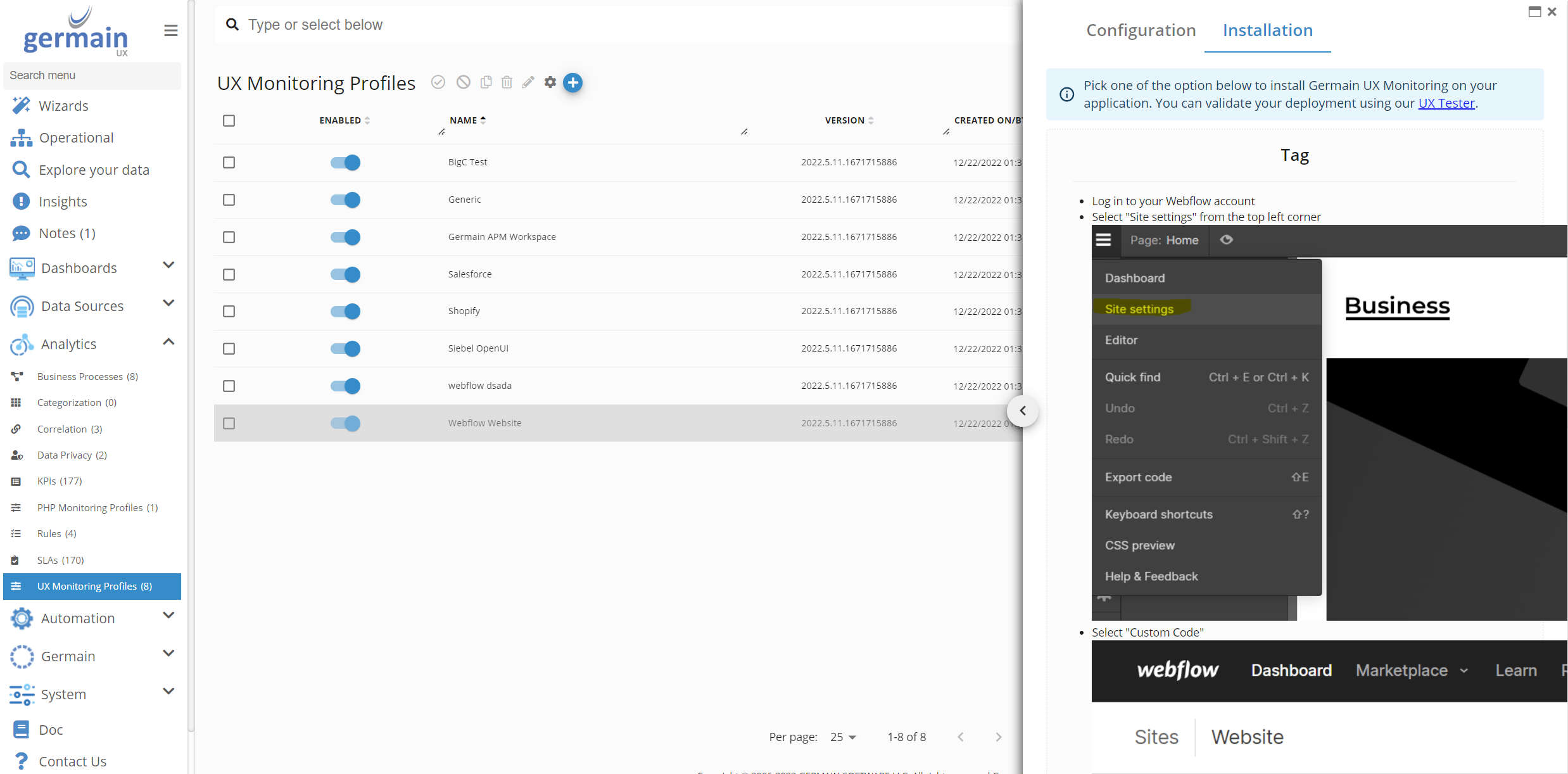 Deploy Monitoring for Webflow: 5 Retrieve Installation Instructions Later