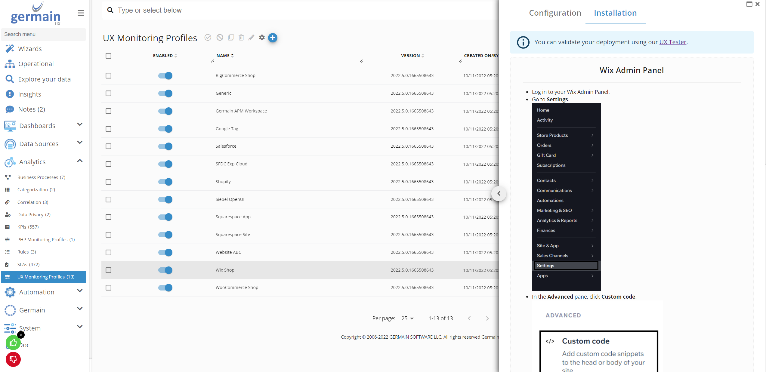 Wix admin panel details view