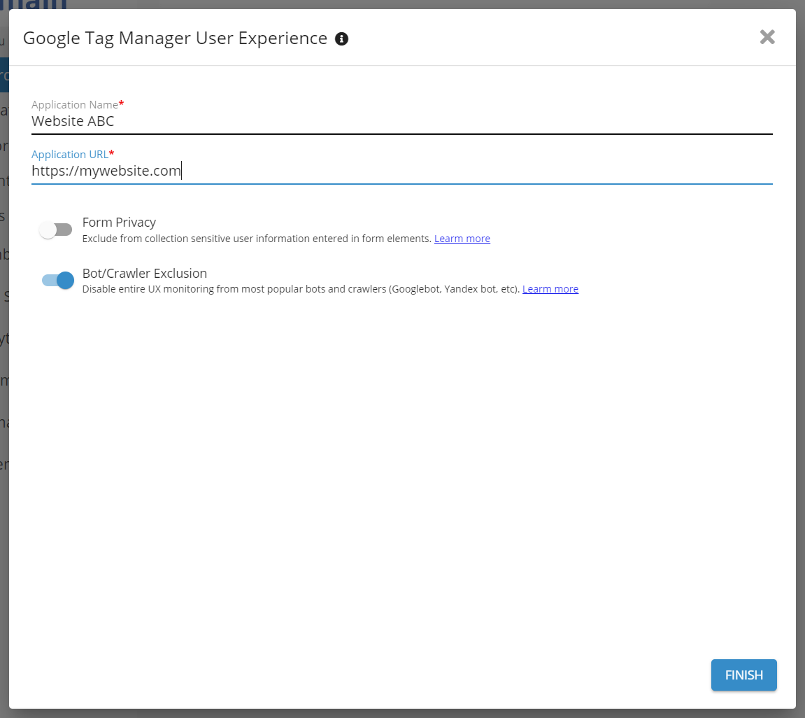 Deploy RUM JS (Google Tag Manager): 1. Configure the application in GermainUX, image 2