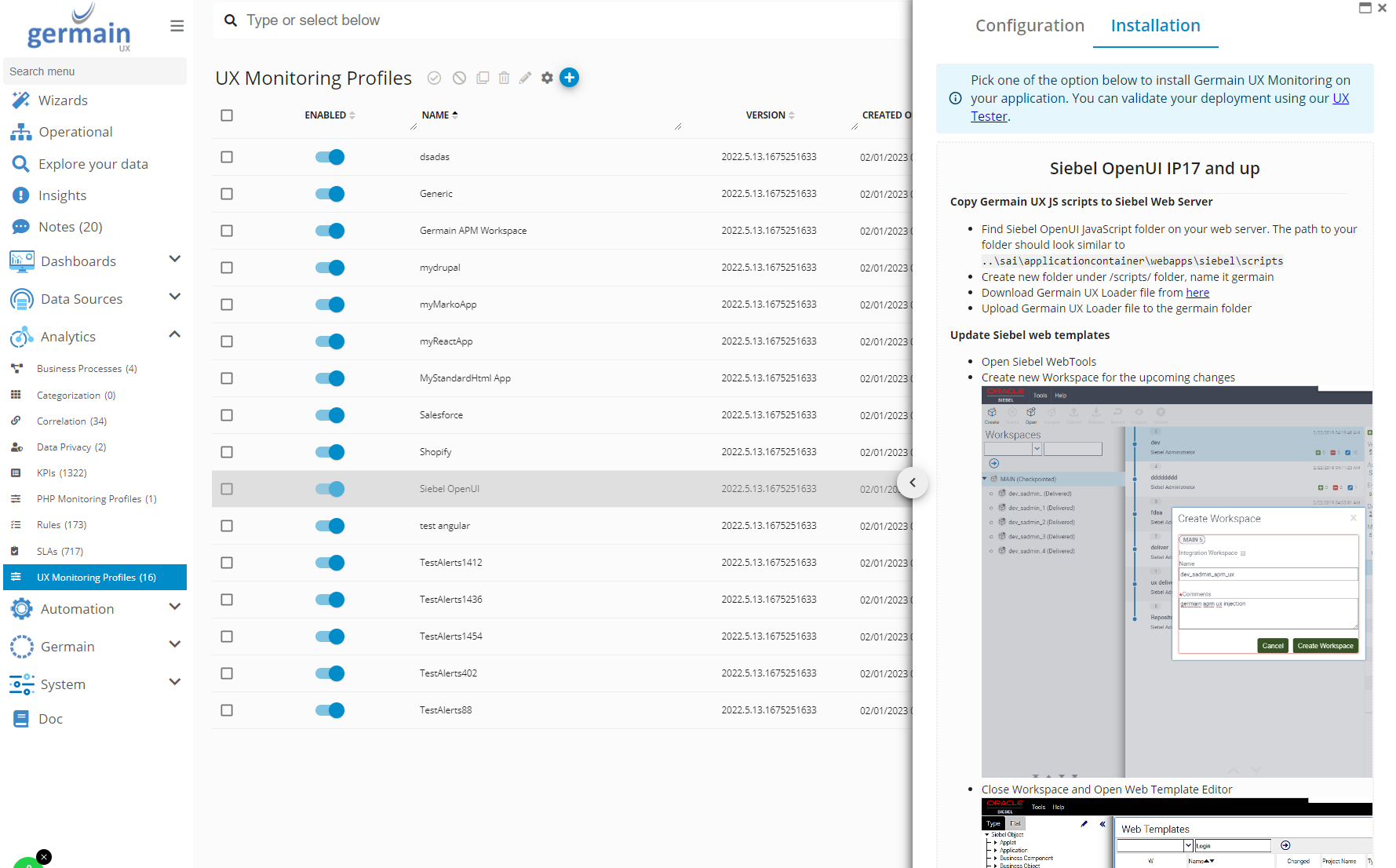 RUM JS Deployment for Oracle Siebel CRM: Review the generated installation instructions