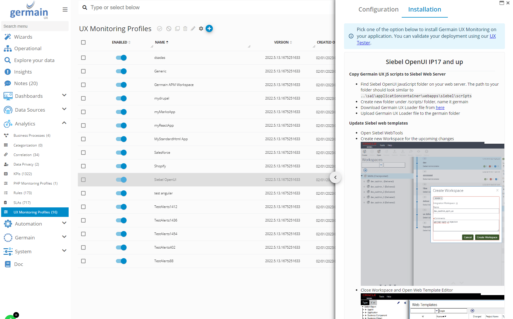 RUM JS Deployment for Oracle Siebel CRM: Review the generated installation instructions