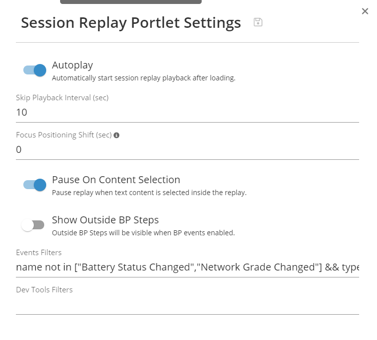 Session Replay Player settings - GermainUX